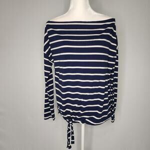 🌻3 for $18 Blue Striped Boat Neck Tie Front Top